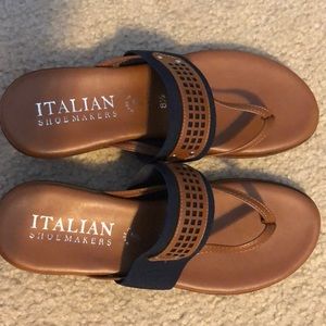 Brown and navy leather Sandals